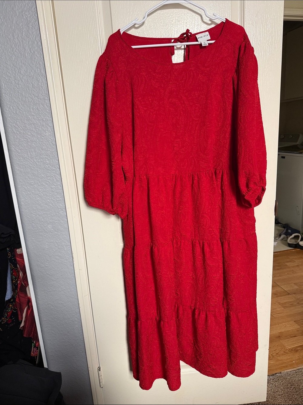 Ava & Viv Red Textured Tiered Midi Dress